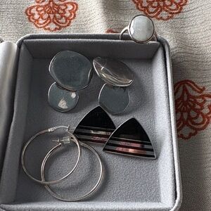 Silver Hoop & Mixed Metal Earring Set with Black Accent
